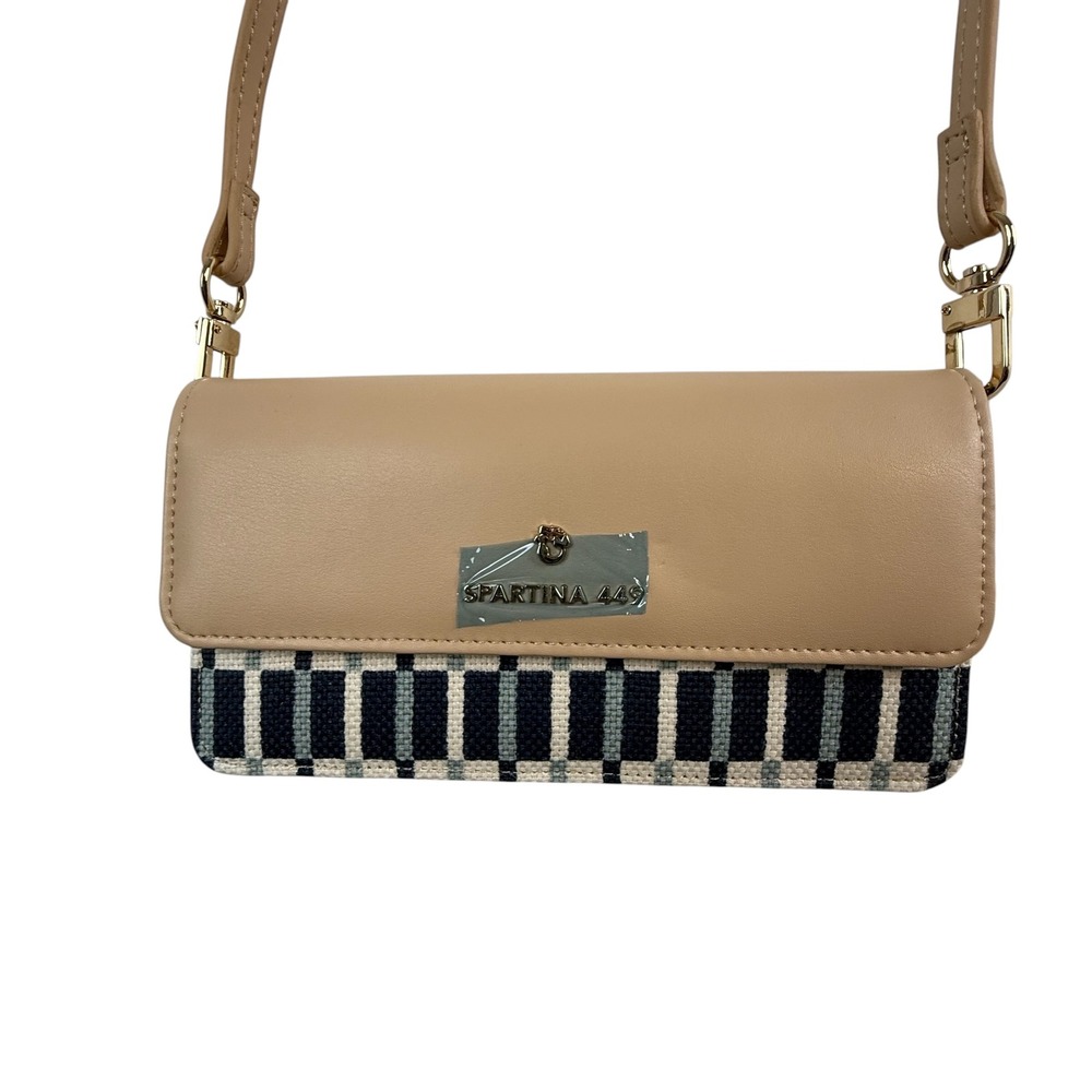Spartina 449 Daise Jane Convertible Crossbody Tan Navy Blue Checkered 290318 NWT